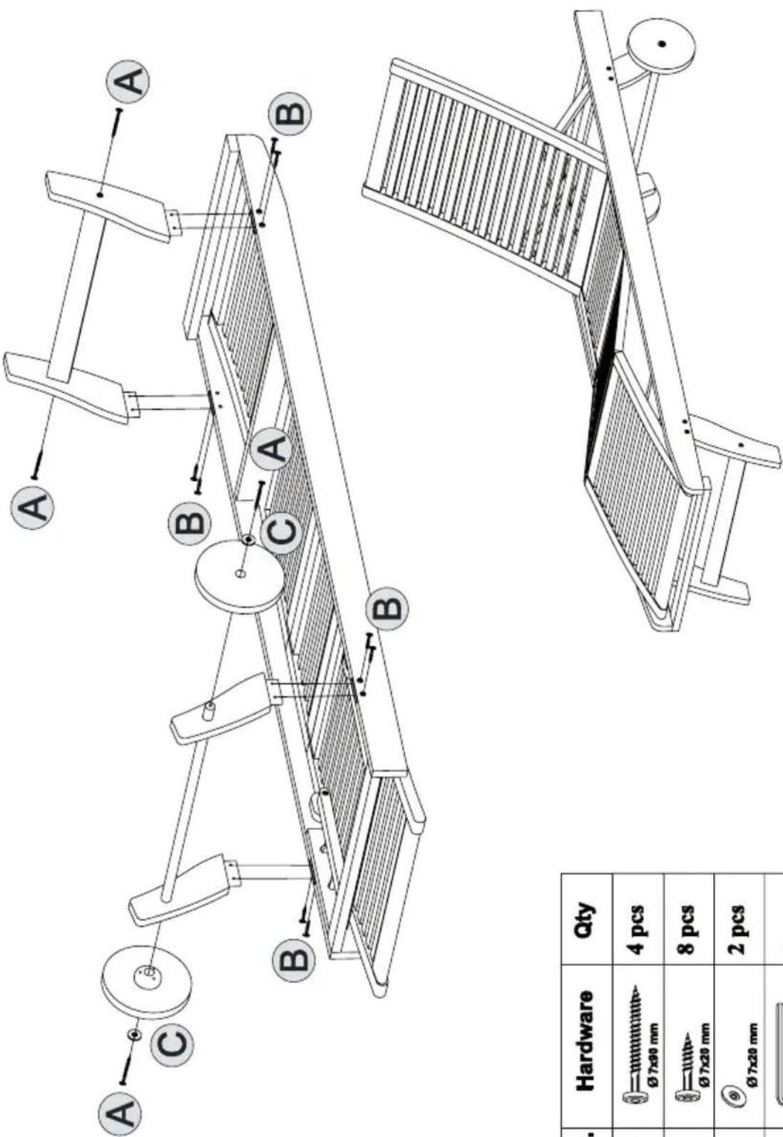 A C B A B C A B Hardware Qty Ø 7x90 mm 4 pcs Ø 7x20 mm 8 pcs Ø 7x20 mm 2 pcs