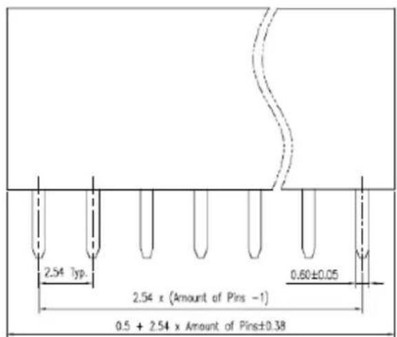 2.54 Typ. 2.54 x (Amount of Pins -1) 0.5 + 2.54 x Amount of Pins±0.38 0.60±0.05