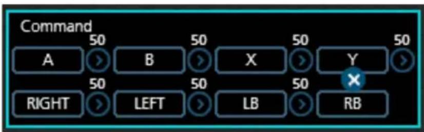 Command A 50 B 50 X 50 Y 50 RIGHT > LEFT > LB > RB