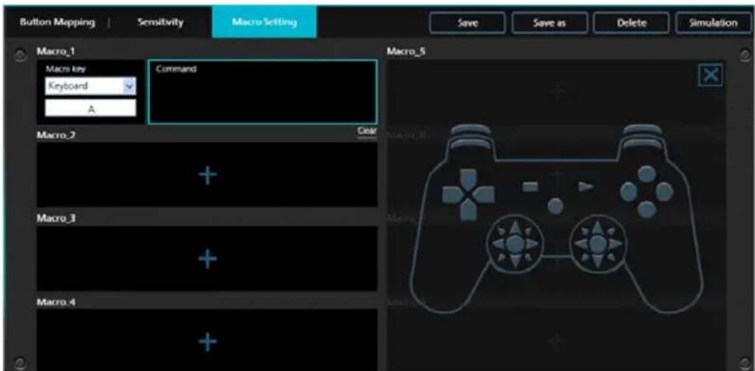 Button Mapping | Sensitivity | Macro Setting Macro_1 Macro key Keyboard A Command Macro_5 Macro_2 Macro_3 Macro_4
