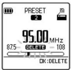 PRESET 2 95.00 MHz 87.5 DELETE 108 OK:DELETE