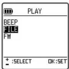 PLAY BEEP FILE FM + :SELECT OK :SET