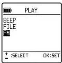 PLAY BEEP FILE FM + :SELECT OK :SET