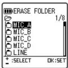 ERASE FOLDER MIC_A MIC_B MIC_C MIC_D LINE 1/8 + :SELECT OK:SET