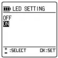 LED SETTING OFF ON + :SELECT OK:SET