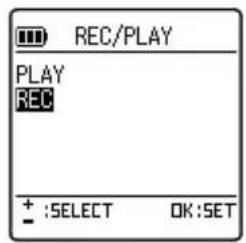 REC/PLAY PLAY REC + :SELECT OK:SET
