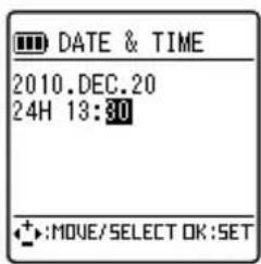 DATE & TIME 2010.DEC.20 24H 13:30 +:MOVE/SELECT OK:SET