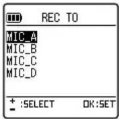 REC TO MIC_A MIC_B MIC_C MIC_D + :SELECT OK:SET