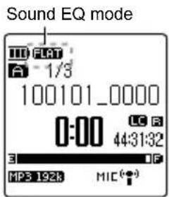 Sound EQ mode 1/3 100101_0000 0:00 LC R 44:31:32 MP3 192k MIC