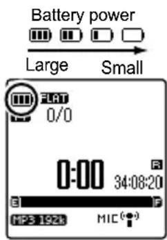 Battery power Large Small FLAT 0/0 0:00 34:08:20 E I P MP3 192k MIC(●)