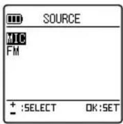 SOURCE MIC FM + :SELECT OK :SET