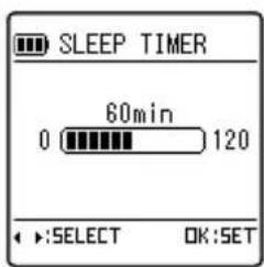 SLEEP TIMER 60min 0 120 SELECT OK:SET