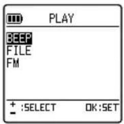 PLAY BEEP FILE FM + :SELECT OK:SET