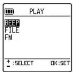 PLAY BEEP FILE FM + :SELECT OK:SET