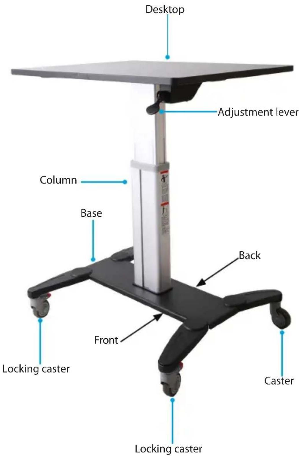 Desktop Adjustment lever Column Base Back Locking caster Front Caster Locking caster