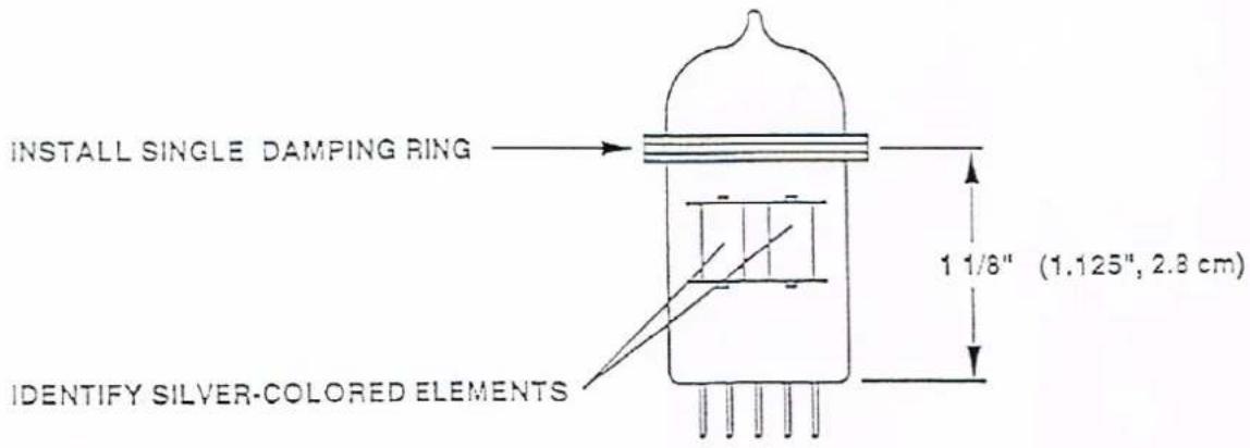 INSTALL SINGLE DAMPING RING IDENTIFY SILVER-COLORED ELEMENTS 1 1/8" (1.125", 2.3 cm)