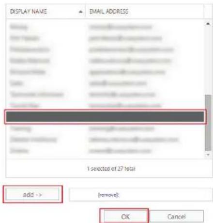 DISPLAY NAME EMAIL ADDRESS Add [remove] OK Cancel I selected of 27 total