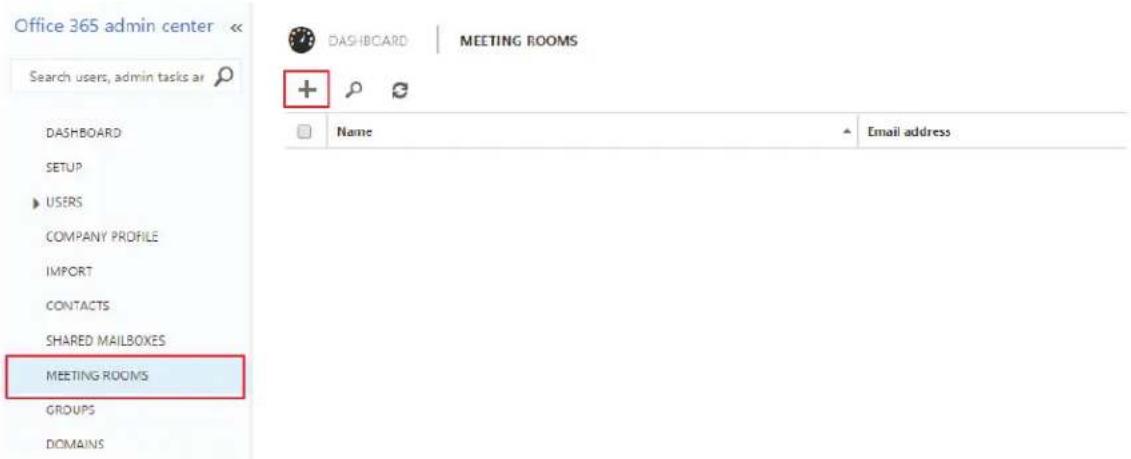 Office 365 admin center << Search users, admin tasks ar DASHBOARD SETUP USERS COMPANY PROFILE IMPORT CONTACTS SHARED MAILBOXES MEETING ROOMS GROUPS DOMAINS MEETING ROOMS + Name Email address