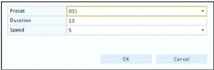 Preset 001 Duration 10 Speed 5 OK Cancel