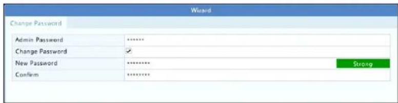 Wizard Change Password Admin Password ***** Change Password ✓ New Password ***** Confirm ***** Strong