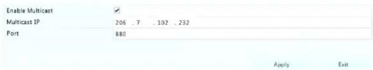 Enable Multicast Multicast IP 206 .7 .102 .232 Port 880 Apply Exit