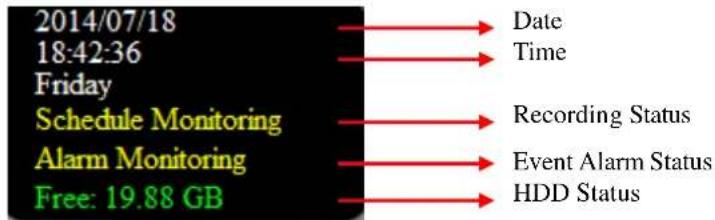 2014/07/18 18:42:36 Friday Schedule Monitoring Alarm Monitoring Free: 19.88 GB Date Time Recording Status Event Alarm Status HDD Status