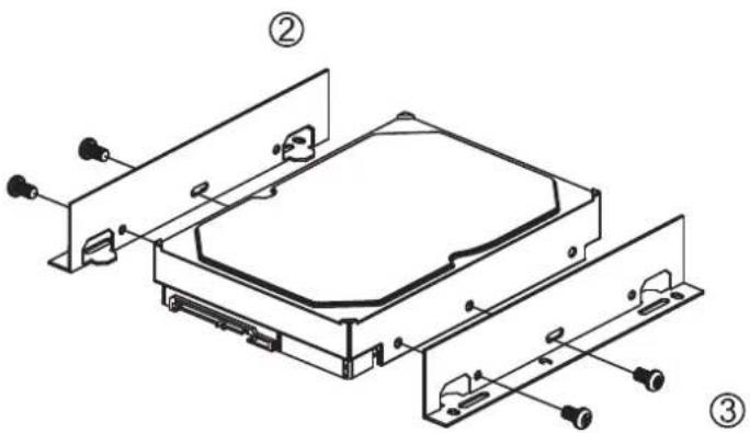 Technical diagram of a device with labeled components, showing exploded view and assembly steps