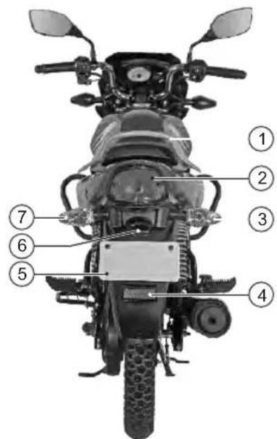 Labeled diagram of a motorcycle with numbered parts for identification