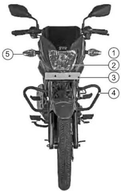 Labeled diagram of a motorcycle with numbered parts for identification