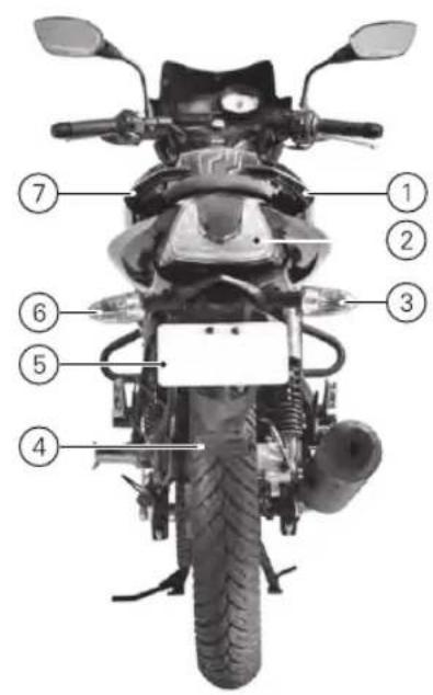 Labeled diagram of a motorcycle with numbered parts for identification