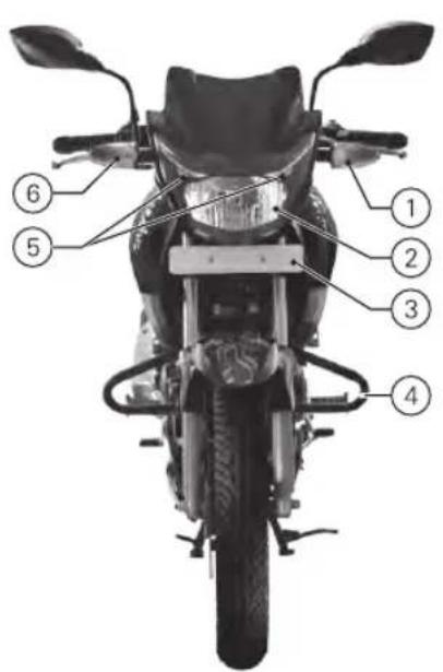 Labeled diagram of a motorcycle with numbered parts for identification
