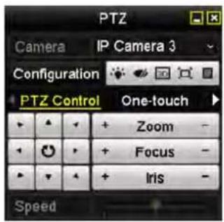 PTZ Camera IP Camera 3 Configuration PTZ Control One-touch Zoom - Focus - Iris - Speed
