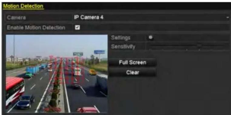 Motion Detection Camera IP Camera 4 Enable Motion Detection Settings Sensitivity Full Screen Clear