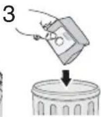Illustration of a hand pouring liquid into a trash can (no text or symbols)