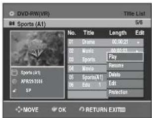 SAMSUNG DVD-R131 - Stisknutím tlačítek ▲▼ vyberte položku, kterou chcete chránit, z Title List, pak stiskněte tlačítko OK nebo ►. - 1