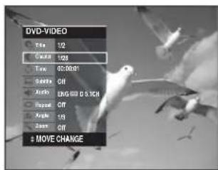 DVD-VIDEO File 1/2 Ctrl: 103 Time: QC:30:01 Audio: OFF RGB: 0.1GHz Pixel: OFF Angle: 18° Zoom: OFF MOVE CHANGE