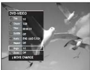 DVD-VIDEO Tick 1/2 Clear 1GB Time 00:00:01 Switch Off Audio EAG mod D 5.1GHz Repeat Off Gray 1/3 Zone Off ± MOVE CHANGE