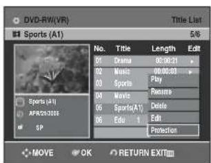 SAMSUNG DVD-R131 - Stiskem tlačítek ▲▼ zvolte Protection, pak stiskněte tlačítko OK nebo ▶. - 1