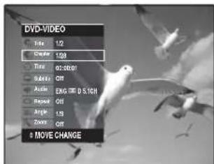 DVD-VIDEO Video 1/2 Video 1/28 Time 03:30:01 Sequence Off Audio ENG D S.1CH Random Off Angle 1.8 Zoom Off MOVE CHANGE