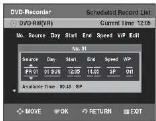 SAMSUNG DVD-R131 - Dvakrát stiskněte tlačítko OK nebo ►. • Zobrazí se obrazovka záznamu s timerem - 1