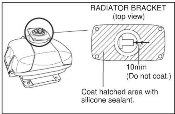 RADIATOR BRACKET (top view) 10mm (Do not coat.) Coat hatched area with silicone sealant.