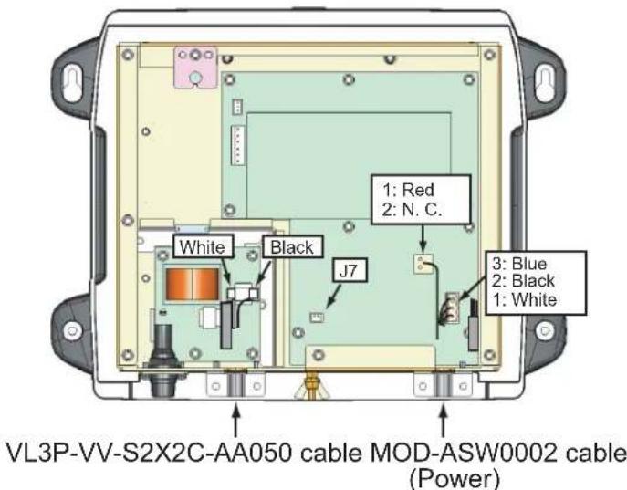 VL3P-VV-S2X2C-AA050 cable MOD-ASW0002 cable (Power) White Black J7 1: Red 2: N. C. 3: Blue 2: Black 1: White