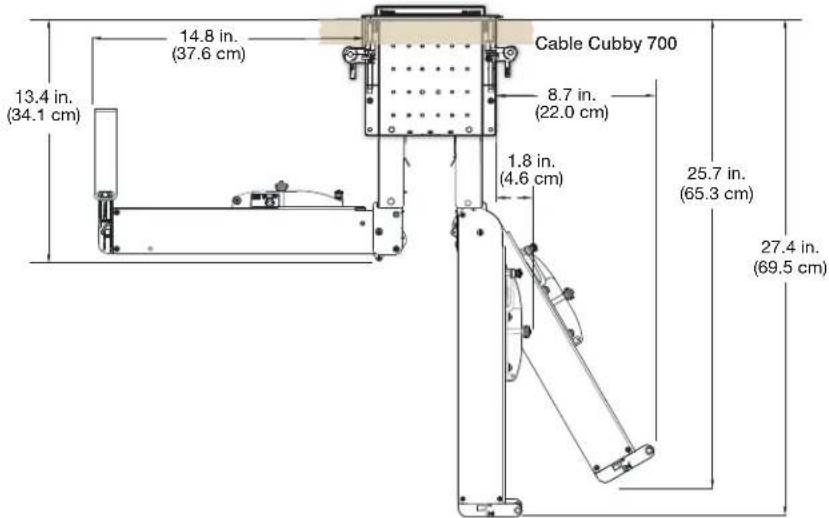 13.4 in. (34.1 cm) 14.8 in. (37.6 cm) Cable Cubby 700 8.7 in. (22.0 cm) 1.8 in. (4.6 cm) 25.7 in. (65.3 cm) 27.4 in. (69.5 cm)