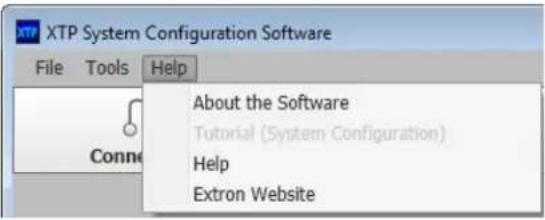 XTP System Configuration Software File Tools Help About the Software Tutorial (System Configuration) Help Extron Website
