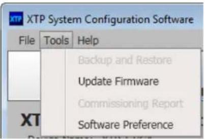 XTP System Configuration Software File Tools Help Backup and Restore Update Firmware Commissioning Report Software Preference