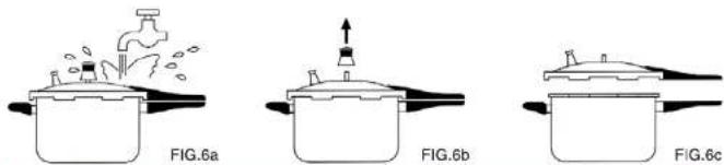 Line drawing of a cooking pot with a hand holding a lid and steam rising from it (no text or symbols)