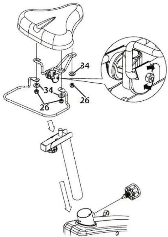 Technical diagram of a mechanical assembly with numbered components and exploded view