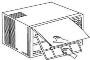 Line drawing of a computer tower with open door and paper sheets (no text or symbols)