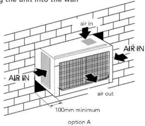 the unit into the wall AIR IN AIR IN 100mm minimum option A AIR IN air out