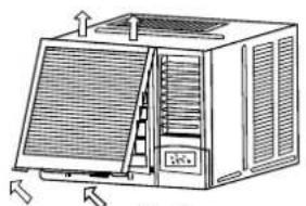 Line drawing of a microwave oven with ventilation grilles and airflow arrows (no text or symbols)